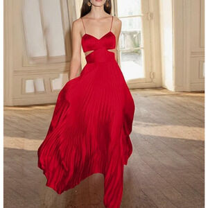 Chicgenes Elegance Defined: Deep V Spaghetti Strap Waist-Accent Dress